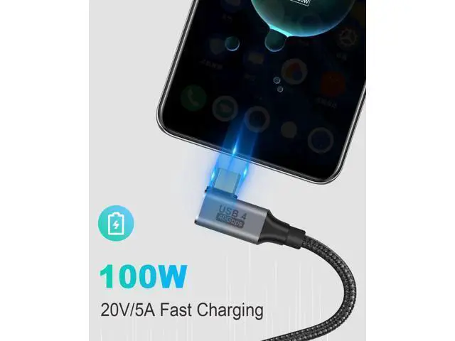 Alt view image 3 of 7 - Vszerda 1.5ft USB C to USB C Cable, Right Angle 90 Degree Type C Charger Cord, 8K@60Hz 100W PD 40Gbps Data Transfer Braided Type C Charging Cable for Galaxy S23, iPhone 15, MacBook (Pack of 2)