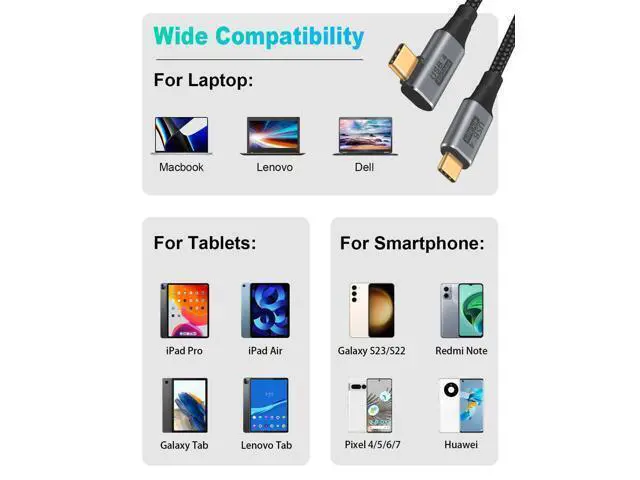 Alt view image 5 of 7 - Vszerda 1.5ft USB C to USB C Cable, Right Angle 90 Degree Type C Charger Cord, 8K@60Hz 100W PD 40Gbps Data Transfer Braided Type C Charging Cable for Galaxy S23, iPhone 15, MacBook (Pack of 2)