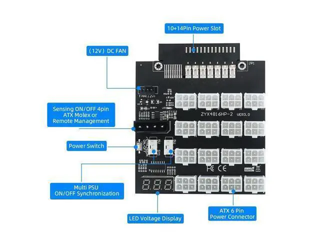 Alt view image 4 of 7 - Vszerda 14+10Pin Flex Slot Server Power Board to 16x6Pin Power Supply Board for CHIA ETH BTC Mining Miner