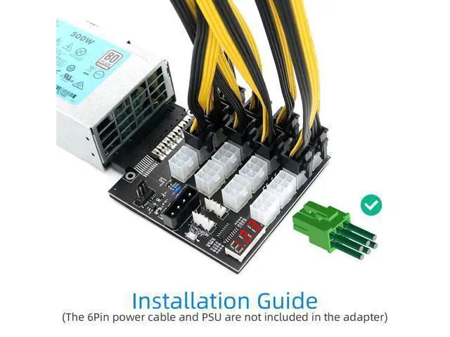 Alt view image 7 of 7 - Vszerda 14+10Pin Flex Slot Server Power Board to 16x6Pin Power Supply Board for CHIA ETH BTC Mining Miner