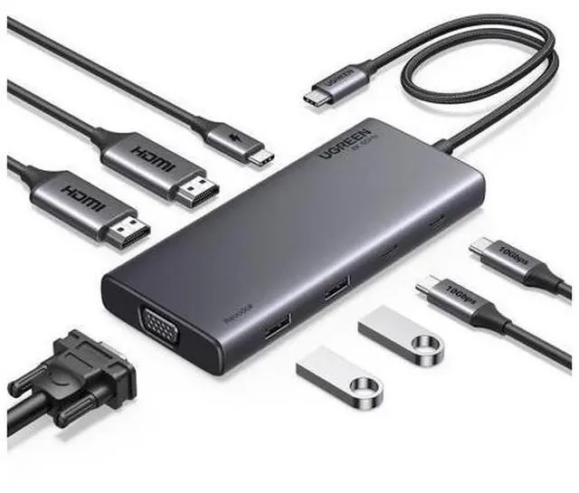 Main image of UGREEN 8 in 1 USB C 4K Docking Station Dual Monitor, Triple Display USB C Hub with 2 HDMI, VGA, 2 USB A&C 3.2 Ports, 100W PD, Compatible for MacBook, HP, Surface etc