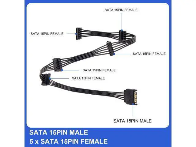 Alt view image 2 of 7 - Vszerda 2-Pack 15Pin SATA to 5 SATA Power Extension Cables Splitter for HDD/SSD - 21 Inches