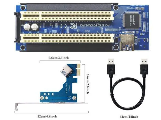 Alt view image 4 of 5 - Vszerda PCI-E Express X1 to Dual PCI Riser Extender Card with Low Profile Bracket