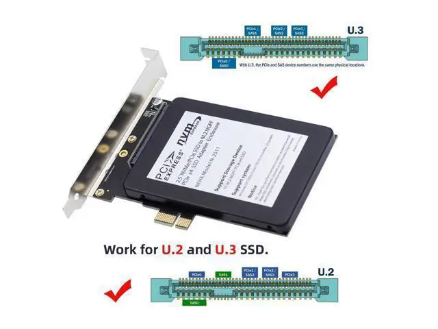 Alt view image 2 of 7 - Vszerda PCI-E 4.0 x1 Lane PCI Express Host to U.3 U3 Kit SFF-8639 SSD Adapter for Motherboard Compatible with PM1735 NVMe PCIe SSD