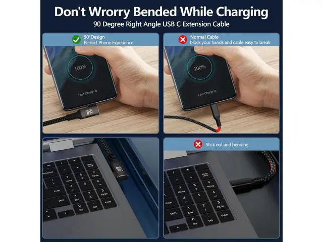 Alt view image 2 of 7 - usbc extension cable right angle short 2FT Compatible with Thunderbolt 5/4/3 extender 80Gbps Data Transfer,usbc female to male Cable,8K@120Hz/16K@60Hz Display,90° USB Type C 240W PD3.1 Fast Charging.