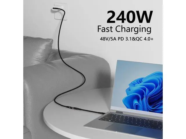 Alt view image 6 of 7 - usbc extension cable right angle short 2FT Compatible with Thunderbolt 5/4/3 extender 80Gbps Data Transfer,usbc female to male Cable,8K@120Hz/16K@60Hz Display,90° USB Type C 240W PD3.1 Fast Charging.