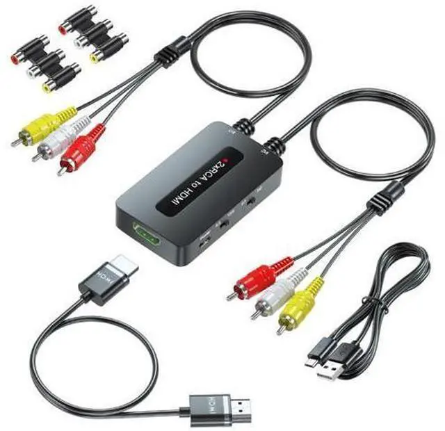 Main image of Vszerda Dual RCA to HDMI Converter Support 4 : 3/16 : 9 Aspect Ratio Switch, 2 Port Composite AV to HDMI Converter for Connecting Two RCA Devices to One HDTV to Avoid Frequent Plugging/Unplugging