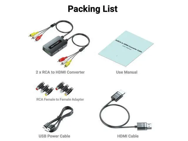 Alt view image 5 of 7 - Vszerda Dual RCA to HDMI Converter Support 4 : 3/16 : 9 Aspect Ratio Switch, 2 Port Composite AV to HDMI Converter for Connecting Two RCA Devices to One HDTV to Avoid Frequent Plugging/Unplugging