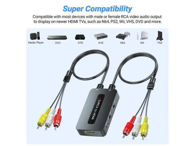 Alt view image 4 of 7 - Vszerda Dual RCA to HDMI Converter Support 4 : 3/16 : 9 Aspect Ratio Switch, 2 Port Composite AV to HDMI Converter for Connecting Two RCA Devices to One HDTV to Avoid Frequent Plugging/Unplugging