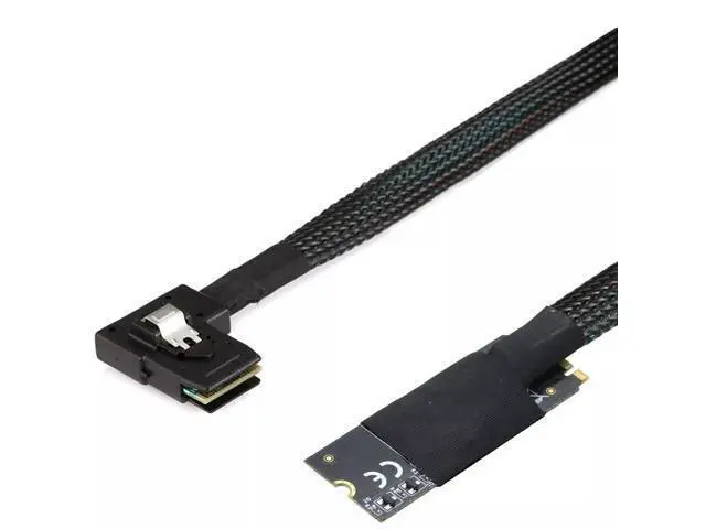 Alt view image 3 of 5 - Vszerda M.2(M-Key NVMe 2260 Size) to SAS SFF-8087 Left Bend Converter Cable for Server 100CM