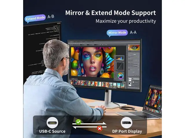 Alt view image 3 of 7 - Vszerda USB C to DisplayPort Cable 10FT, 16K@30Hz 8K@120Hz 4K@240Hz Unidirectional Thunderbolt 3/4/5 to DisplayPort Cord USB C to DP Compatible with MacBook Pro/Air, iPhone 16 Pro/Max, XPS, Surface