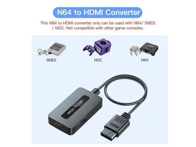 Alt view image 3 of 7 - Vszerda N64 to HDMI Converter, Supports 4 : 3/16 : 9 Ratio Switch, HDMI Cable for N64, Nintendo64 to HDMI Converter Cable Compatible with Nintendo 64/ Super SNES/NGC
