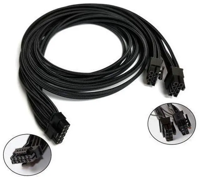 Alt view image 3 of 6 - Vszerda 2X CPU 8 Pin to 16 Pin(12+4) 12VHPWR PCI-e 5.0 Cable Compatible with GPU 3090Ti RTX 4080 4090 for 12VHPWR PCI-e Cable for A SUS/Seasonic/Phanteks Revolt (24 Inches)