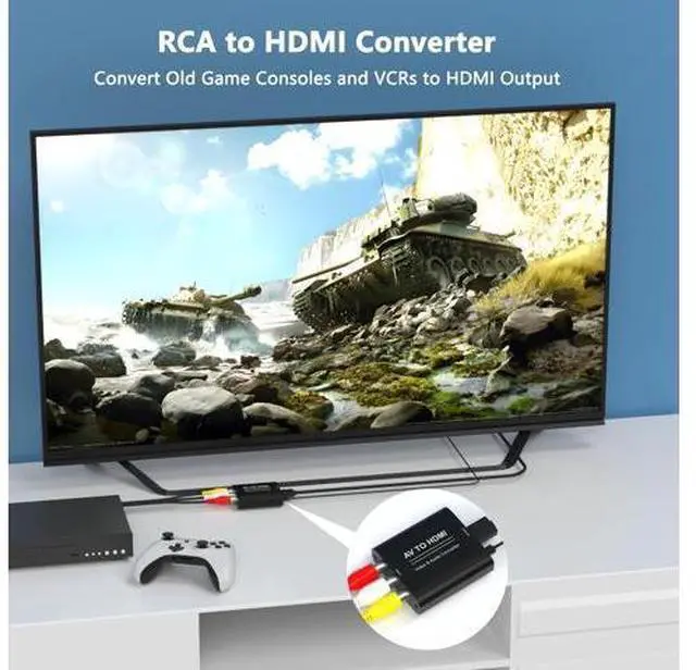 Alt view image 2 of 7 - Vszerda RCA to HDMI Converter, AV to HDMI Converter, 1080P RCA Composite CVBS Audio Video Adapter Supports PAL/NTSC, Red White Yellow to HDTV Adapter Compatible for TV/PC/Wii/PS2/ PS3/VCR/DVD Players