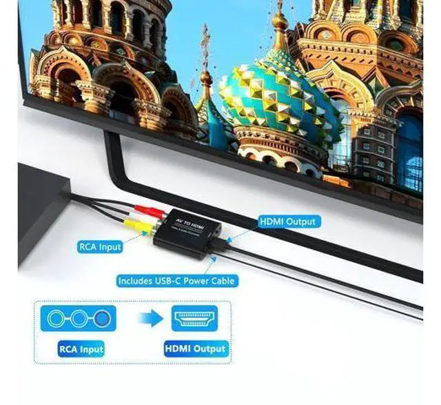 Alt view image 4 of 7 - Vszerda RCA to HDMI Converter, AV to HDMI Converter, 1080P RCA Composite CVBS Audio Video Adapter Supports PAL/NTSC, Red White Yellow to HDTV Adapter Compatible for TV/PC/Wii/PS2/ PS3/VCR/DVD Players