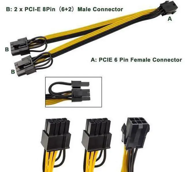 Alt view image 2 of 7 - Vszerda 4-Pack PCIE 6 Pin Female to Dual PCIE 8 Pin (6+2) Male Power Supply Extension Cable