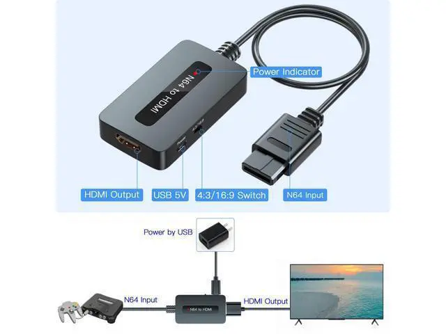 Alt view image 7 of 7 - Vszerda N64 to HDMI Converter, Supports 4 : 3/16 : 9 Ratio Switch, HDMI Cable for N64, Nintendo64 to HDMI Converter Cable Compatible with Nintendo 64/ Super SNES/NGC