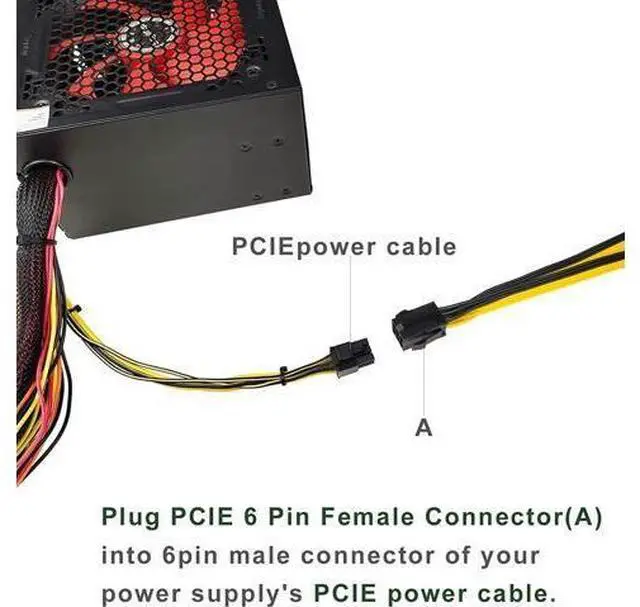Alt view image 4 of 7 - Vszerda 4-Pack PCIE 6 Pin Female to Dual PCIE 8 Pin (6+2) Male Power Supply Extension Cable