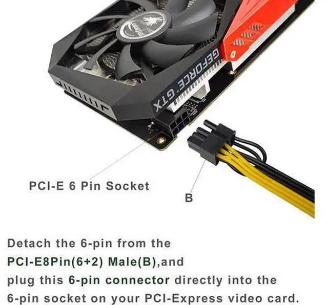 Alt view image 6 of 7 - Vszerda 4-Pack PCIE 6 Pin Female to Dual PCIE 8 Pin (6+2) Male Power Supply Extension Cable