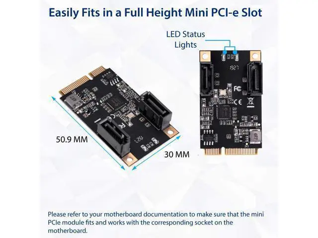 Alt view image 2 of 4 - Vszerda M.2 22x42 PCIe Interface to 2 Port SATA III Expansion Card Jmicro JMB582 Chipset, Add Two SATA 3.0 Ports to Any M.2 M-Key Slot SI-MPE40150