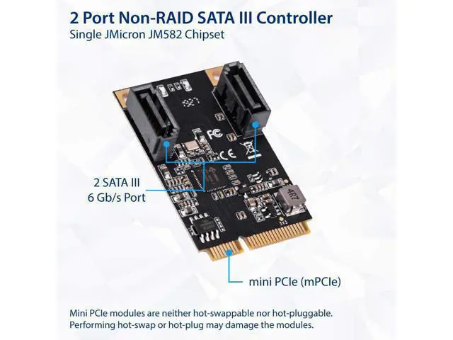Alt view image 4 of 4 - Vszerda M.2 22x42 PCIe Interface to 2 Port SATA III Expansion Card Jmicro JMB582 Chipset, Add Two SATA 3.0 Ports to Any M.2 M-Key Slot SI-MPE40150