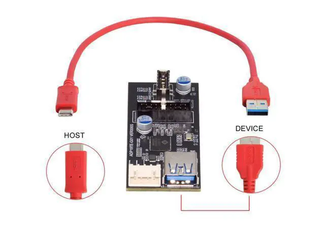 Alt view image 6 of 7 - Vszerda Type-C USB-C & 19/20Pin Header Splitter to USB 3.0 20Pin & Type-E Dual Ports Female PCBA Type Adapter HUB 5Gbps