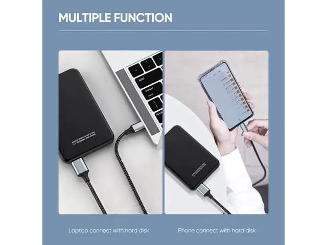 Alt view image 4 of 7 - Vszerda USB Micro B to USB Type C Cable 10 Gbps Fast Data Transfer Cord 3A Quick Charge Compatible with MacBook, iPad, Galaxy S24, Laptop, External Hard Drive - Nylon Black Wire 3.0 M / 9.8 Feet