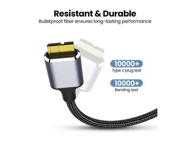 Alt view image 7 of 7 - Vszerda USB Micro B to USB Type C Cable 10 Gbps Fast Data Transfer Cord 3A Quick Charge Compatible with MacBook, iPad, Galaxy S24, Laptop, External Hard Drive - Nylon Black Wire 3.0 M / 9.8 Feet