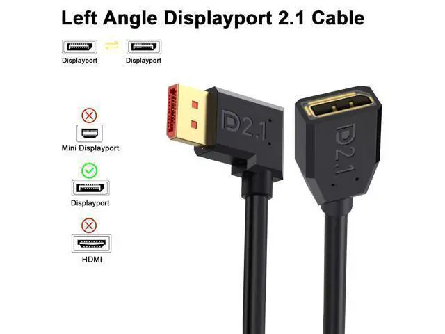 Alt view image 2 of 6 - Vszerda 54Gbps Displayport Extension Cable 1.5FT, 90 Degree Left Angle, 16K@30Hz, 8K@120Hz, 4K@240Hz 165Hz, Displayport 2.1 Male to Female Cable Support HDR, HDCP for Gaming Monitor, TV, Graphics