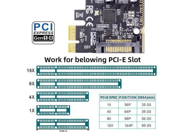 Alt view image 3 of 7 - Vszerda 5Gbps USB3.1 Gen1 Dual Type-C USB-C Female to PCI-E Express 1x Card Adapter ASM1042 Chipset with Low Profile Bracket