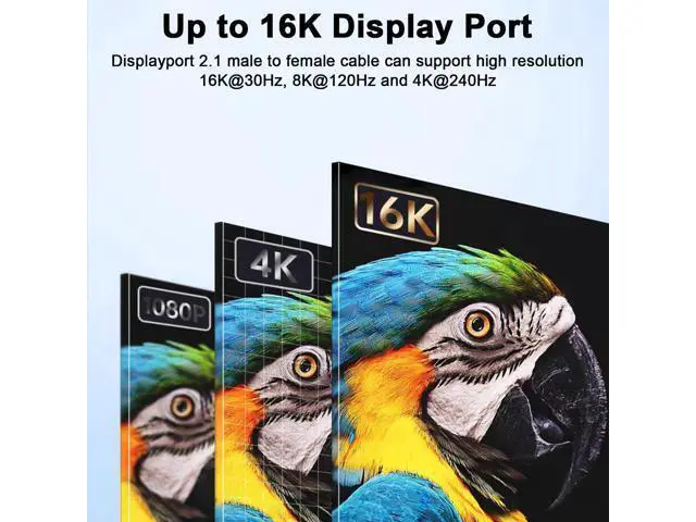 Alt view image 3 of 6 - Vszerda 54Gbps Displayport Extension Cable 1.5FT, 90 Degree Left Angle, 16K@30Hz, 8K@120Hz, 4K@240Hz 165Hz, Displayport 2.1 Male to Female Cable Support HDR, HDCP for Gaming Monitor, TV, Graphics