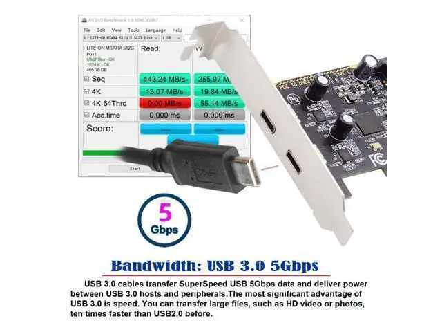 Alt view image 2 of 7 - Vszerda 5Gbps USB3.1 Gen1 Dual Type-C USB-C Female to PCI-E Express 1x Card Adapter ASM1042 Chipset with Low Profile Bracket