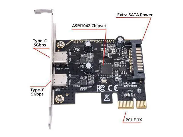 Alt view image 4 of 7 - Vszerda 5Gbps USB3.1 Gen1 Dual Type-C USB-C Female to PCI-E Express 1x Card Adapter ASM1042 Chipset with Low Profile Bracket