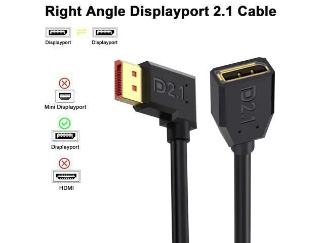 Alt view image 2 of 7 - Vszerda 54Gbps Displayport Extension Cable 1.5FT, 90 Degree Right Angle Displayport 2.1 Male to Female Cable Support for 16K@30Hz, 8K@120Hz, 4K@240Hz 165Hz, HDR, HDCP, Gaming Monitor, TV, Graphics