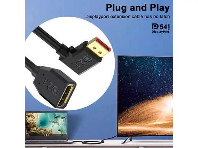 Alt view image 4 of 7 - Vszerda 54Gbps Displayport Extension Cable 1.5FT, 90 Degree Right Angle Displayport 2.1 Male to Female Cable Support for 16K@30Hz, 8K@120Hz, 4K@240Hz 165Hz, HDR, HDCP, Gaming Monitor, TV, Graphics