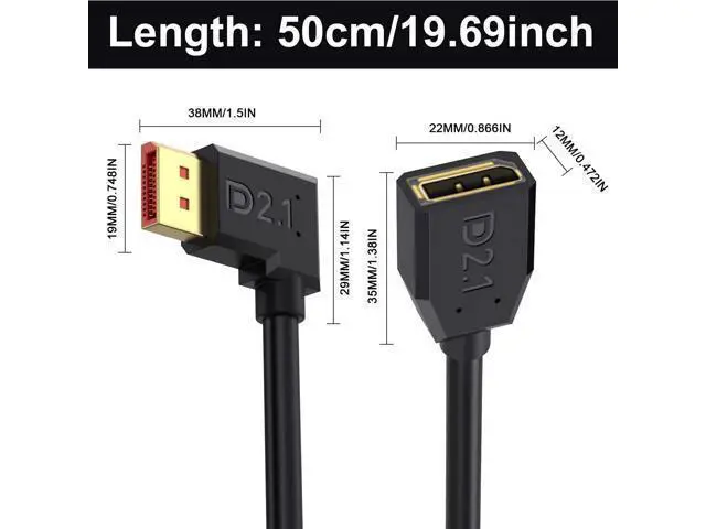 Alt view image 7 of 7 - Vszerda 54Gbps Displayport Extension Cable 1.5FT, 90 Degree Right Angle Displayport 2.1 Male to Female Cable Support for 16K@30Hz, 8K@120Hz, 4K@240Hz 165Hz, HDR, HDCP, Gaming Monitor, TV, Graphics
