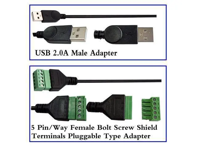 Alt view image 6 of 7 - Vszerda USB 2.0 A Screw Terminal Block Connector Cable USB 2.0 A Male Plug to 5 Pin/Way Female Bolt Screw with Shield terminals Pluggable Type Adapter Connector Converter Cable30CM/2Packs(Male)