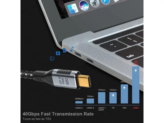 Alt view image 5 of 7 - Vszerda USB-C USB4 Cable 240W 40Gbps USB3.1 100W 8K@60Hz 5K USB4.0 Data Transfer Cord Compatible with Thunderbolt3/4 1.8M