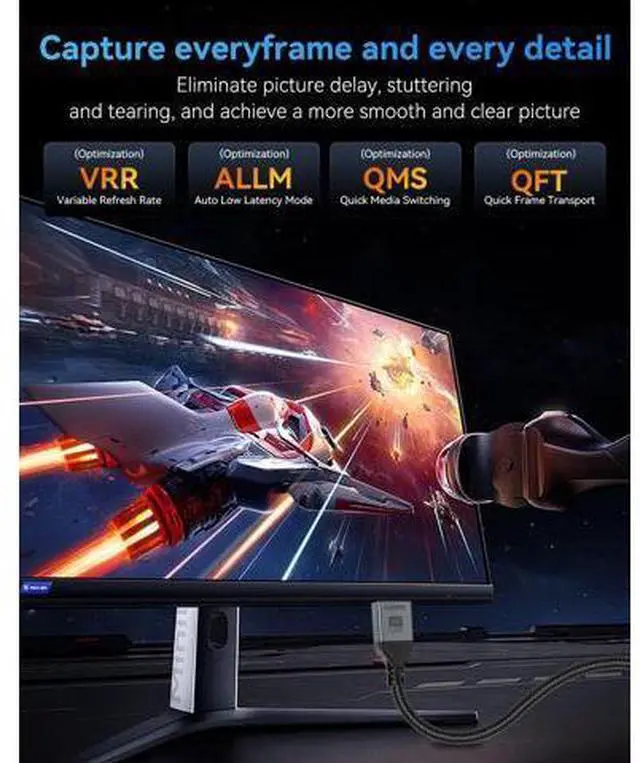 Alt view image 4 of 6 - Vszerda 16K 8K HDMI Cable 96Gbps 6.6 FT, Ultra High Speed HDMI 2.2 Cable 16K@60Hz 8K@120Hz 4K@480Hz HDCP 2.2&2.3, Dynamic HDR, eARC,DTS:X, Compatible with Roku TV/HDTV/PS5/Blu-ray/Projector