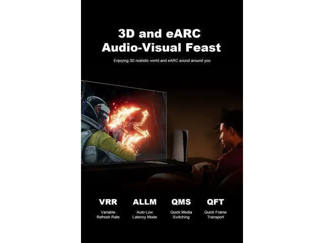 Alt view image 4 of 7 - 10K 8K 4K HDMI 2.1 Cable 8ft, 48Gbps Ultra High Speed HDMI Cable Braided Cord-8K@60Hz 4K@120Hz, Dynamic HDR, eARC, HDCP 2.2&2.3, 3D, for TV/Laptop/Monitor/PS5/Xbox/Projector/Entertainment/Sound System