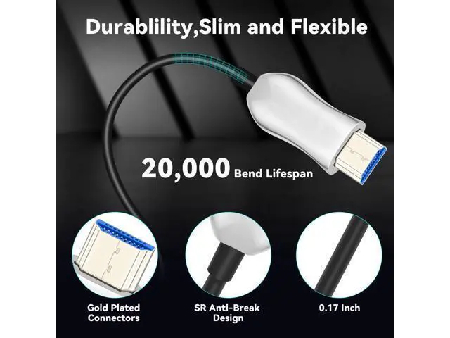 Alt view image 6 of 7 - Vszerda 8K Fiber Optic HDMI 2.1 Cable 6.6ft, Active HDMI Cable Slim, High Speed Fiber HDMI Cord, 48Gbps,8K@60Hz 4K@120Hz, Dynamic HDR, eARC, HDCP 2.2&2.3, 3D, for HDTV Monitor Game Laptop Xbox PS4/PS5