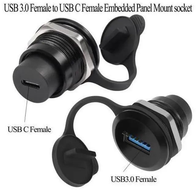 Alt view image 2 of 7 - Vszerda USB 3.0 to USB C Embedded Threaded Fixed Adapter 5Gbps USB 3.0 Female to USB C Female Panel Mount Converter Connector USB 3.0 to USB C Round Connector Socket, with Waterproof Dust Cap