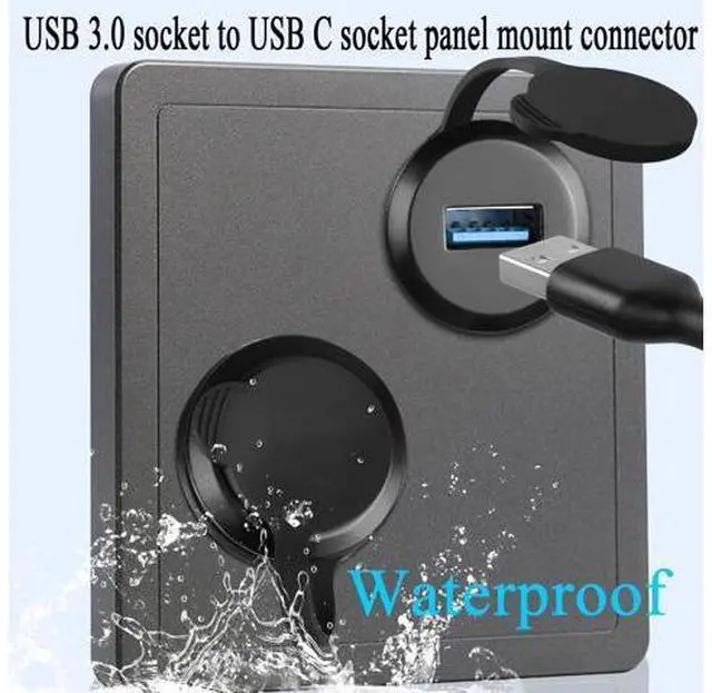 Alt view image 4 of 7 - Vszerda USB 3.0 to USB C Embedded Threaded Fixed Adapter 5Gbps USB 3.0 Female to USB C Female Panel Mount Converter Connector USB 3.0 to USB C Round Connector Socket, with Waterproof Dust Cap