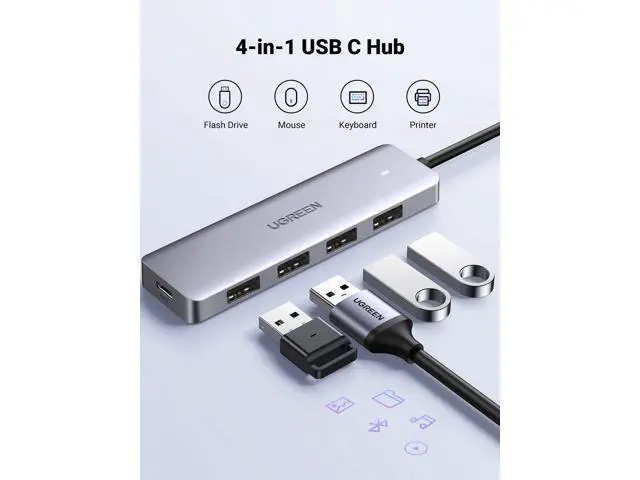Alt view image 3 of 7 - UGREEN USB C Hub - 4 Port USB 3.0 Powered Splitter for Laptops, MacBooks, iPads, Chromebooks, iPhones, Galaxy S23 & More, 2FT