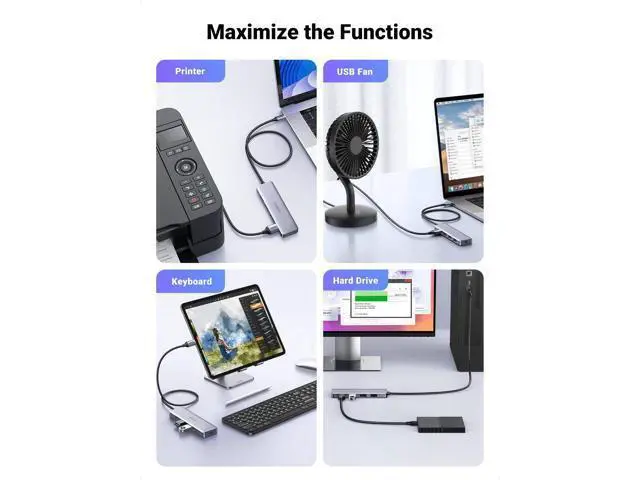 Alt view image 6 of 7 - UGREEN USB C Hub - 4 Port USB 3.0 Powered Splitter for Laptops, MacBooks, iPads, Chromebooks, iPhones, Galaxy S23 & More, 2FT