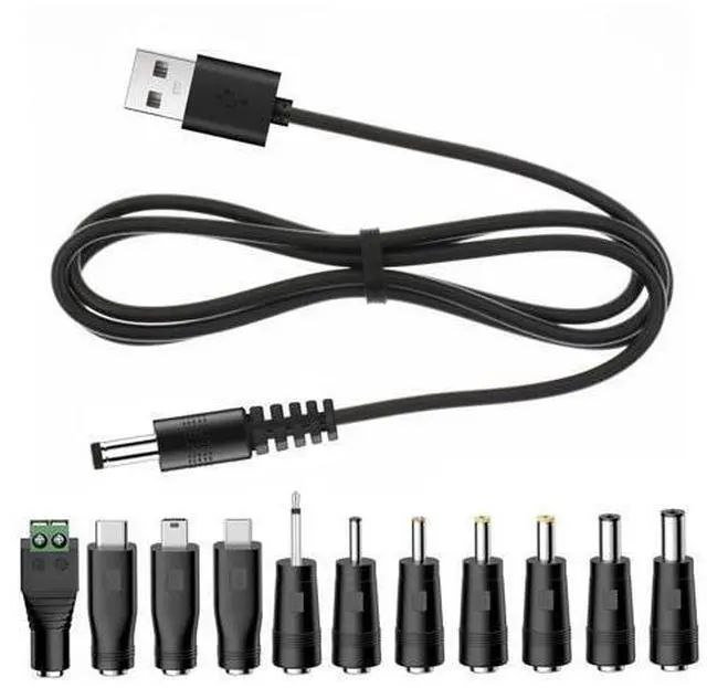 Main image of Vszerda Universal Charger Power Core, 5V USB to DC 5.5x2.1mm, Charging Cable with 11 Connectors (Micro-USB, Type-C, Mini USB, 2.5x0.7, 3.0x1.1, 3.5x1.35, 4.0x1.7, 4.8x1.7, 5.5x2.52.5mm), 3.3FT