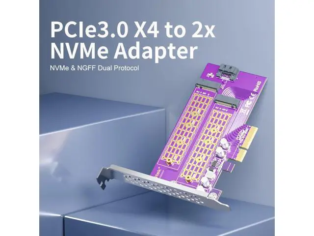 Alt view image 3 of 7 - Vszerda Dual-Port M.2 PCIe 3.0 x4 Adapter (M+B Key) | NVMe/AHCI/SATA SSD Support | 2230-2280 Sizing | Backward Compatible with PCIe 1.0/2.0