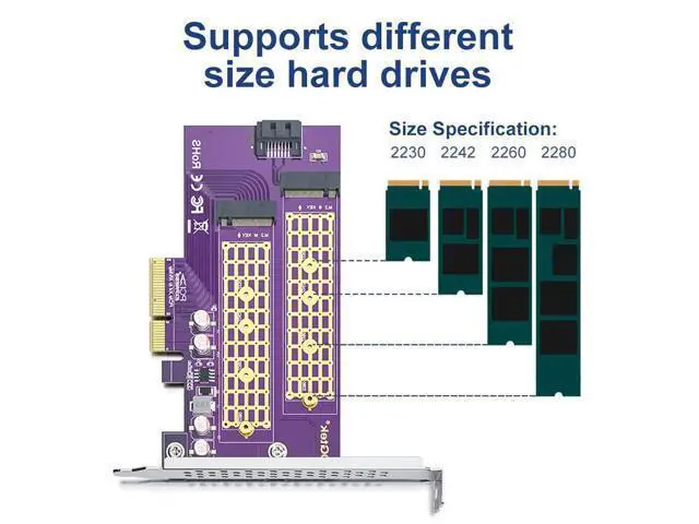 Alt view image 7 of 7 - Vszerda Dual-Port M.2 PCIe 3.0 x4 Adapter (M+B Key) | NVMe/AHCI/SATA SSD Support | 2230-2280 Sizing | Backward Compatible with PCIe 1.0/2.0