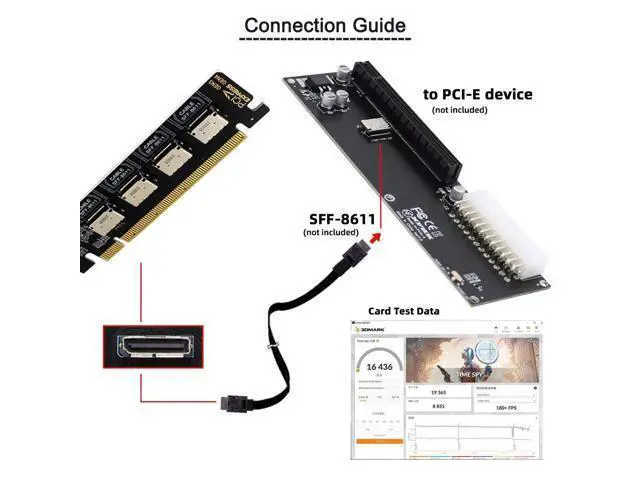 Alt view image 5 of 7 - Vszerda PCI-Express 4.0 PCIE 16x Detachable to Four Oculink SFF-8612 SFF-8611 Internal VROC Raid0 Adapter for U.2 SSD eGPU External Graphics Card Dock