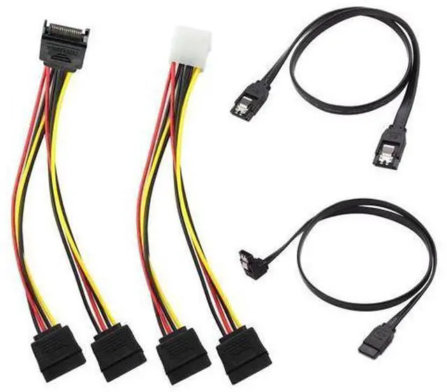 Main image of Vszerda SATA Data Cable & 15 Pin Power Splitter Cable (4 Pack) - 6.0 Gbps High-Speed Data Transfer, Compatible with SATA Hard Drives, SSDs, Optical Drives - All-in-One Storage Expansion Cable Kit